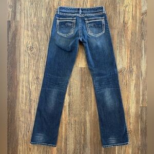 Wrangler Rock 47 Ultra Low Rise Jeans 7x36 Western Biker Thick Stitch Whiskering